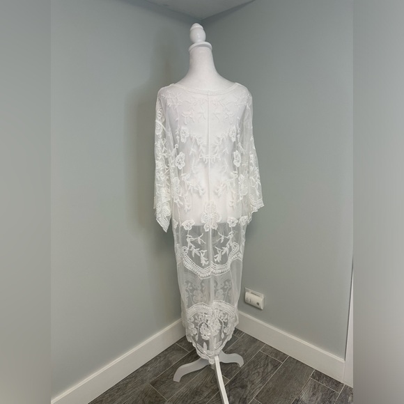 Boho Lace Cover Up Maxi White Beach Swimwear Summer  Duster Sexy Kimono - Picture 8 of 16